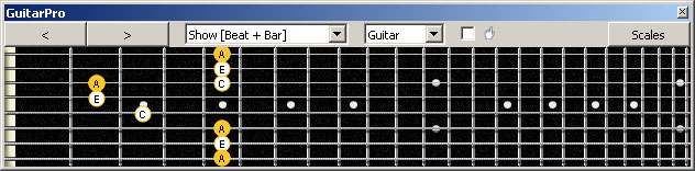 GuitarPro6 (8 string : Drop E) A minor arpeggio : 8Gm6Gm3Gm1 box shape