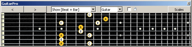 GuitarPro6 (8 string : Drop E) A minor arpeggio (3nps) : 8Em6Em4Dm2 box shape