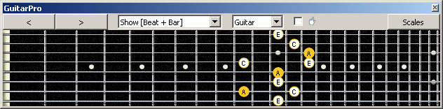 GuitarPro6 (8 string : Drop E) A minor arpeggio (3nps) : 7Bm5Am3 box shape