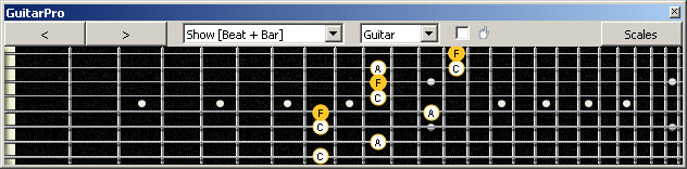 GuitarPro6 (8 string : Drop E) F major arpeggio (3nps) : 5A3G1 box shape