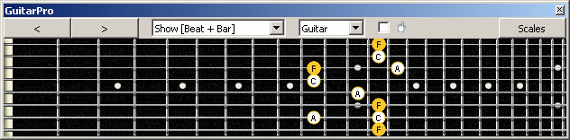 GuitarPro6 (8 string : Drop E) F major arpeggio (3nps) : 8G6G3G1 box shape