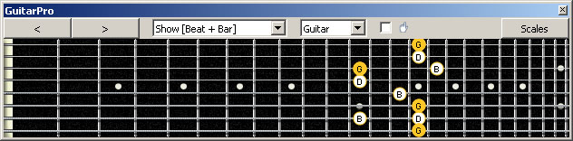 GuitarPro6 (8 string : Drop E) G major arpeggio (3nps) : 8G6G3G1 box shape at 12
