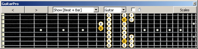 GuitarPro6 (8 string : Drop E) B locrian mode : 7D4D2 box shape