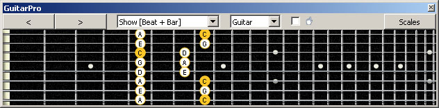 GuitarPro6 (8 string : Drop E) C pentatonic major scale : 8G6G3G1 box shape