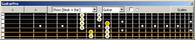 GuitarPro6 fingerboard C pentatonic major scale : 5E3 box shape