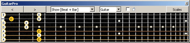 GuitarPro6 (7 string : Drop A) C pentatonic major scale : 7B5B2 box shape