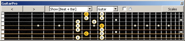GuitarPro6 (7 string : Drop A) C pentatonic major scale : 6E4E1 box shape