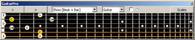 GuitarPro6 (6-string guitar : Standard tuning) C major-minor arpeggio : 5C2 box shape