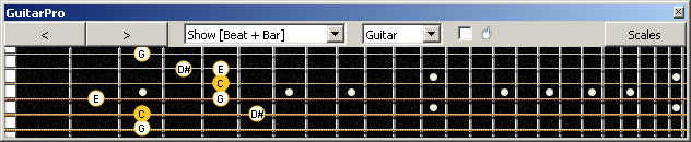 GuitarPro6 (6-string guitar : Standard tuning) C major-minor arpeggio : 5A3 box shape
