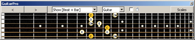 GuitarPro6 (6-string guitar : Standard tuning) C major-minor arpeggio : 6E4E1 box shape