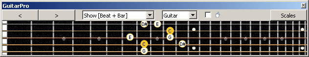 GuitarPro6 (5-string bass : Low B) C major-minor arpeggio : 4E2 box shape