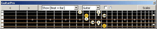 GuitarPro6 (5-string bass : Low B) C major-minor arpeggio : 5D2 box shape