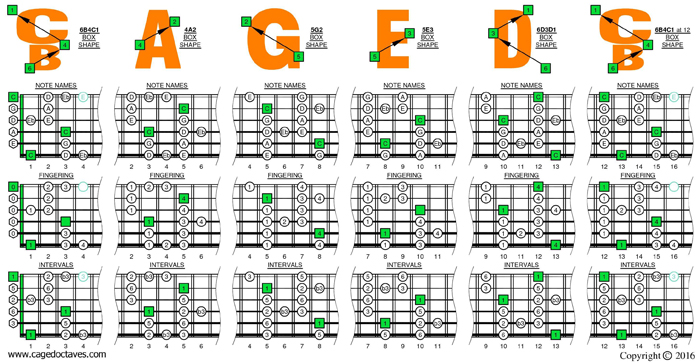 BCAGED octaves C major blues scale box shapes