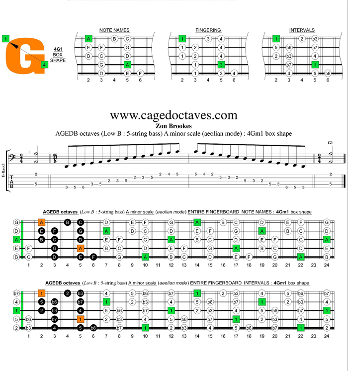 AGEDB octaves A minor scale : 4Gm1 box shape