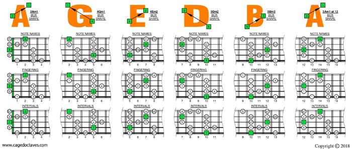 AGEDB octaves A minor blues scale box shapes