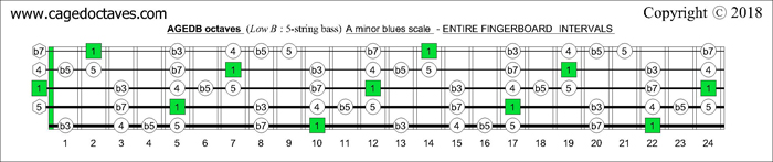 AGEDB octaves fingerboard A minor blues scale note intervals