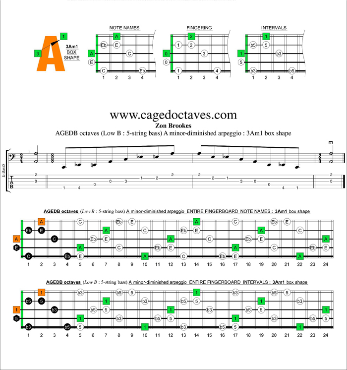 AGEDB octaves A minor-diminished arpeggio : 3Am1 box shape