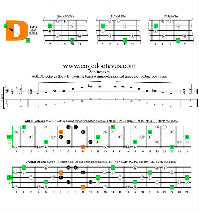 AGEDB octaves A minor-diminished arpeggio : 5Dm2 box shape