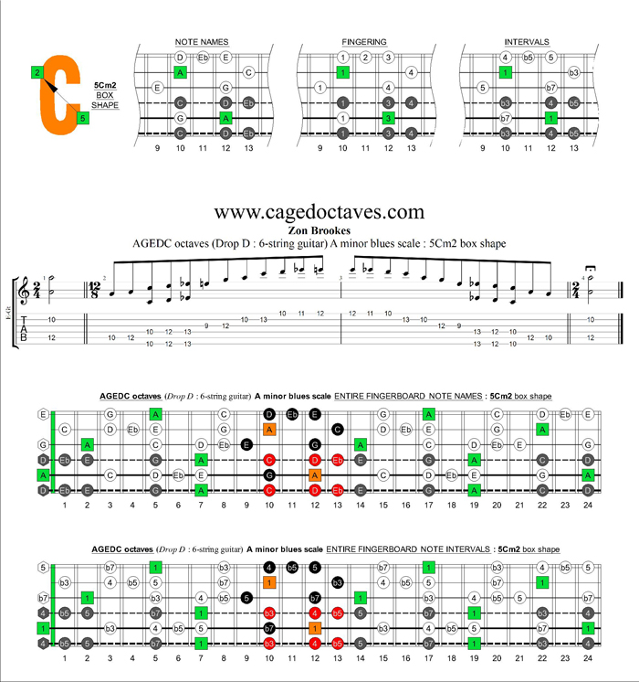 AGEDC octaves A minor blues scale : 5Cm2 box shape