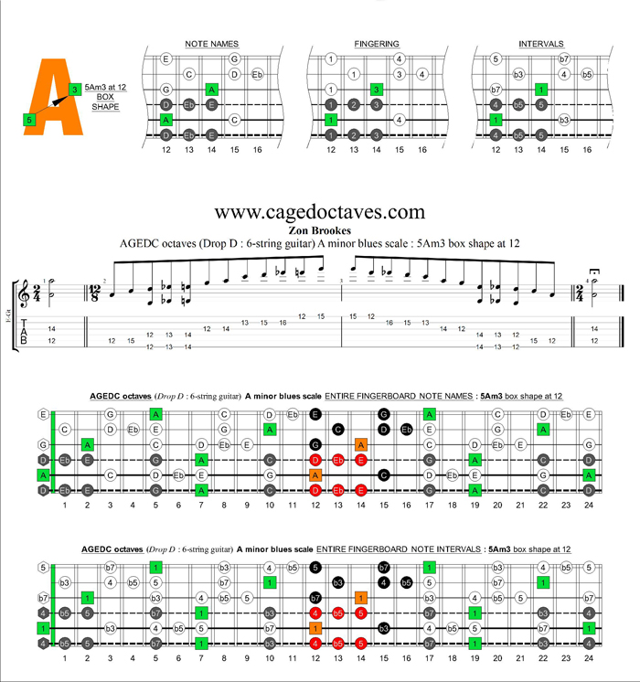 AGEDC octaves A minor blues scale : 5Am3 box shape at 12