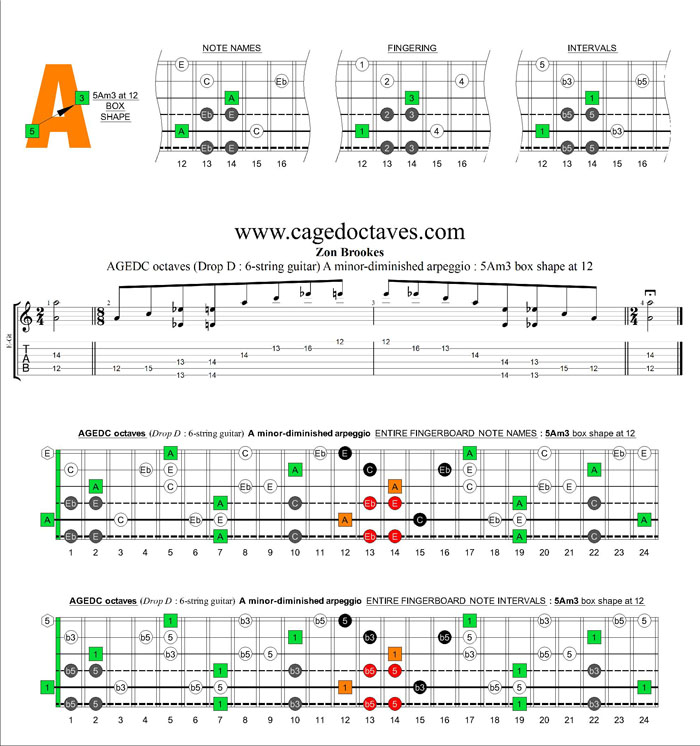 AGEDC octaves A minor-diminished arpeggio : 5Am3 box shape at 12