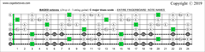 BAGED octaves fingerboard C major blues scale notes