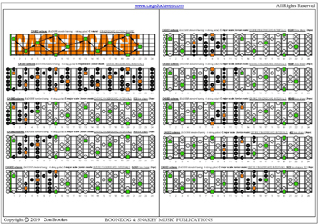 CAGED octaves C major scale (ionian mode) 3nps box shapes : fretboard intervals