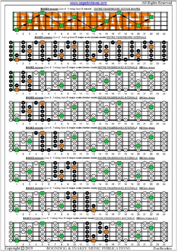 5-String Bass (Low B) C major scale (ionian mode) : entire fretboard intervals PDF