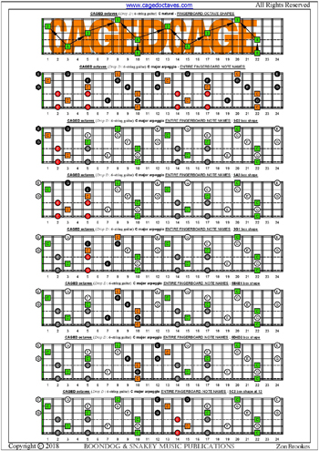 CAGED octaves (6-string guitar : Drop D - DADGBE) C major arpeggio box shapes fretboard notes