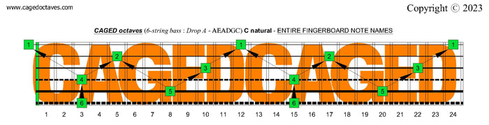 CAGED octaves fingerboard : C natural octaves