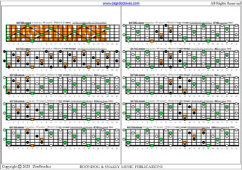 BAF#GED octaves 6-string bass (F#0 standard - F#BEADG) C major arpeggio box shapes : fretboard intervals