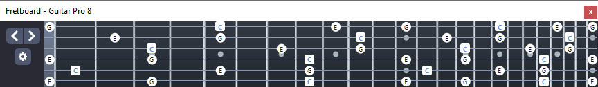 GuitarPro8: C major arpeggio fingerboard