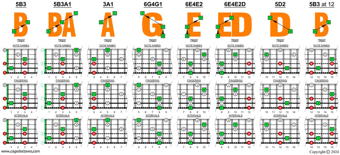 BAGED octaves 6-string bass (Drop E0 - EBEADG) C major arpeggio box shapes