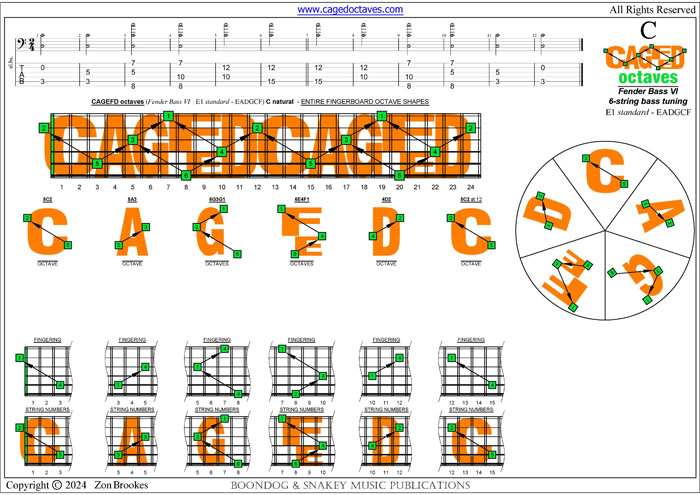 CAGEFD octaves Fender Bass VI (E1 standard - EADGCF) : C natural octaves