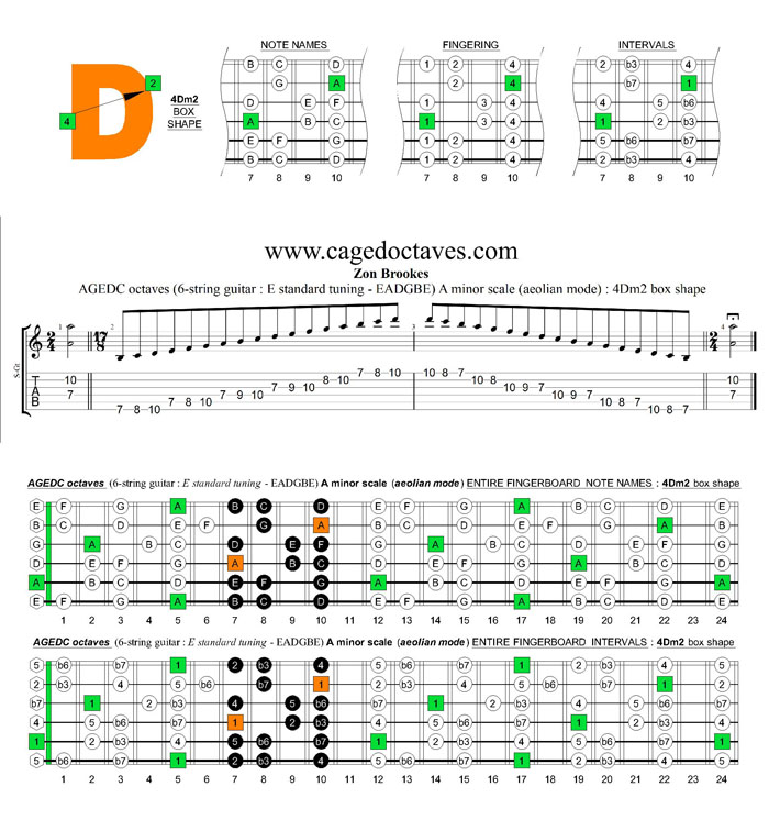 AGEDC octaves A minor scale (ionian mode) : 4Dm2 box shape