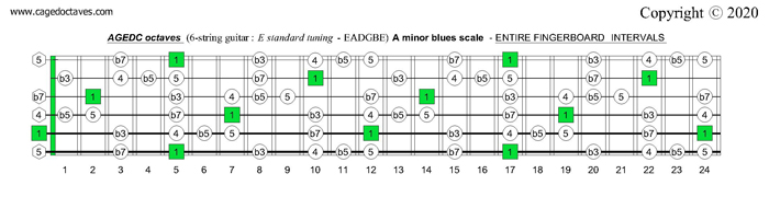 AGEDC octaves fingerboard A minor blues scale intervals