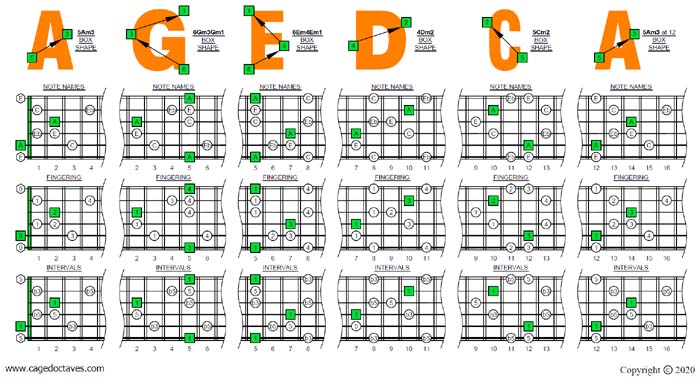 AGEDC octaves A minor-diminished arpeggio box shapes