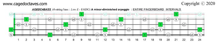A minor-diminished arpeggio : AGEDC4BASS fingerboard intervals