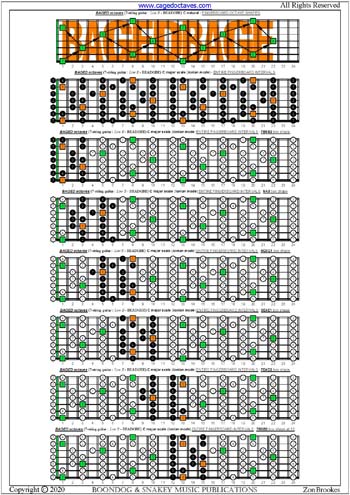 BAGED octaves C major scale (ionian mode) box shapes : entire fretboard intervals