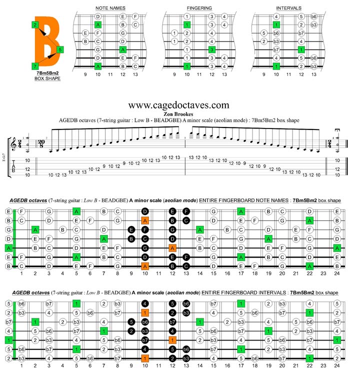 AGEDB octaves A minor scale : 7Bm5Bm2 box shape