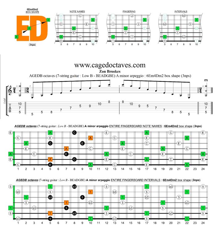 AGEDB octaves A minor arpeggio (3nps) : 6Em4Dm2 box shape