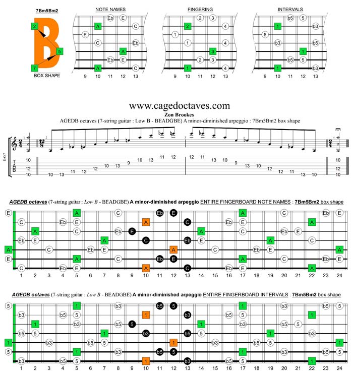 AGEDB octaves A minor-diminished arpeggio : 7Bm5Bm2 box shape