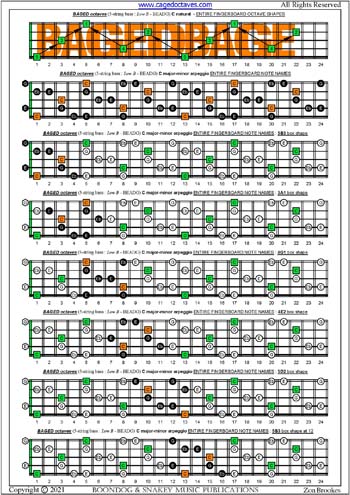 BAGED octaves (5-string bass: Low B - BEADG) fingerboard C major-minor arpeggio notes pdf