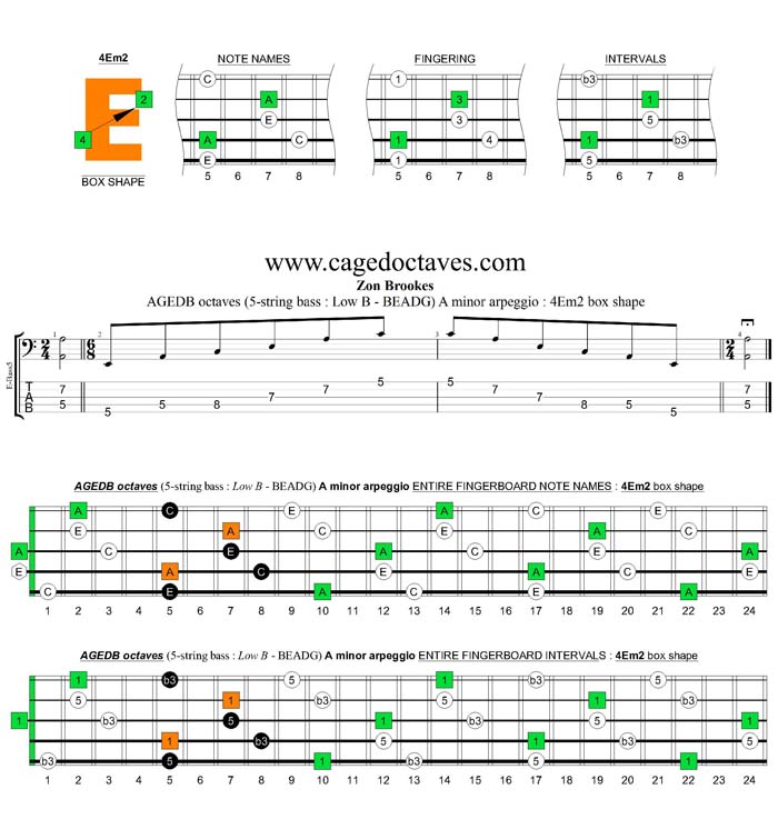 AGEDB octaves A minor arpeggio : 4Em2 box shape