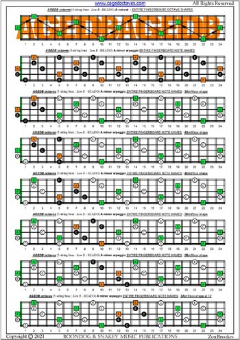 AGEDB octaves A minor arpeggio box shapes : entire fretboard notes