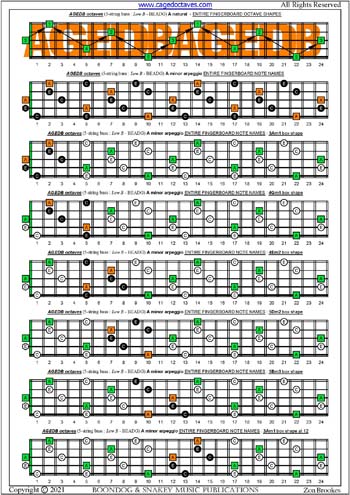 AGEDB octaves A minor arpeggio box shapes : entire fretboard notes