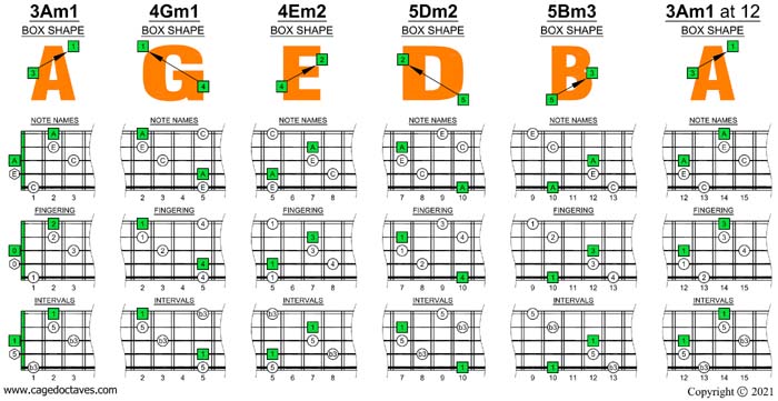 AGEDB octaves A minor arpeggio box shapes