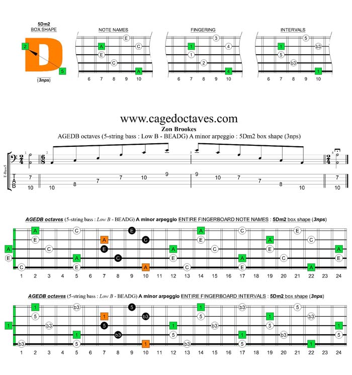 AGEDB octaves A minor arpeggio (3nps) : 5Dm2 box shape