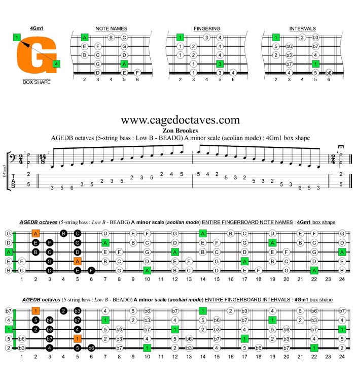 AGEDB octaves A minor scale : 4Gm1 box shape