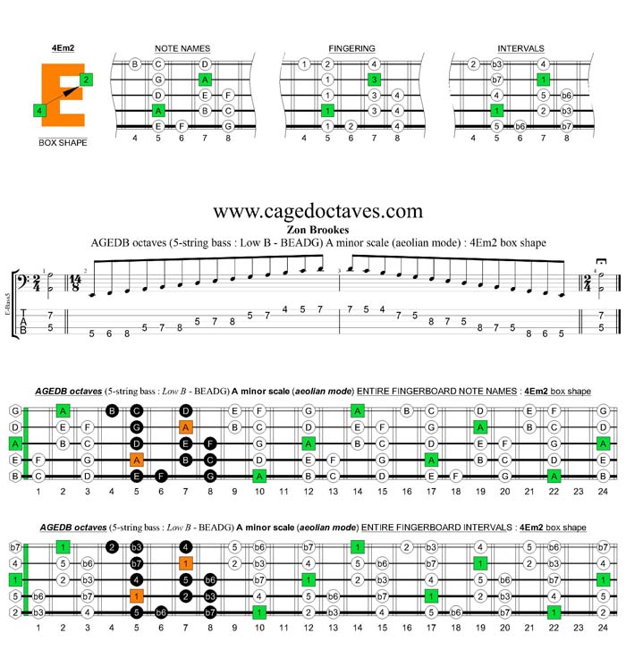 AGEDB octaves A minor scale : 4Em2 box shape